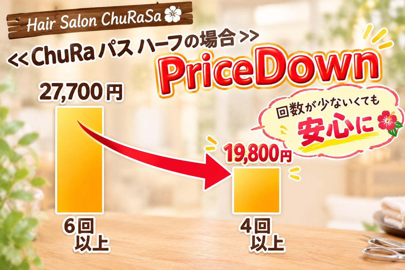 Churaパスハーフの利用回数に応じた料金割引。6回以上27,700円、4回以上19,800円
