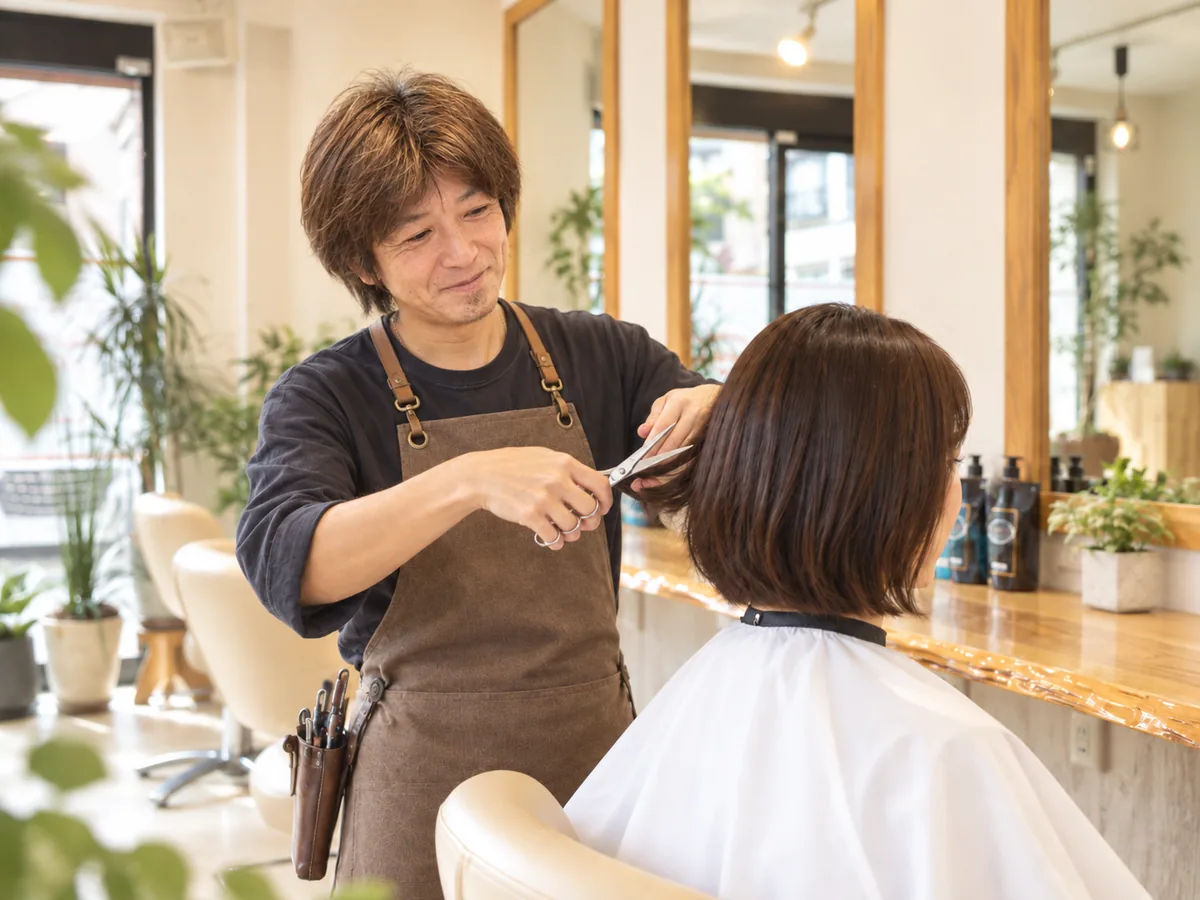 HairSalon ChuRaSaでスタイリストがお客様の髪をカットしている施術イメージ