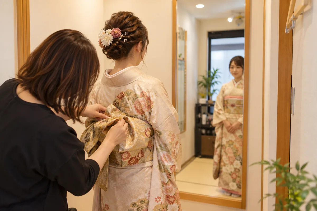 四條畷市のHairSalon ChuRaSaで着付けを行っている施術イメージ